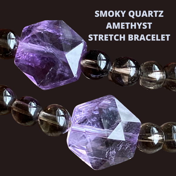 Amethyst Smoky Quartz Stretch Bracelet-SweetSatya 