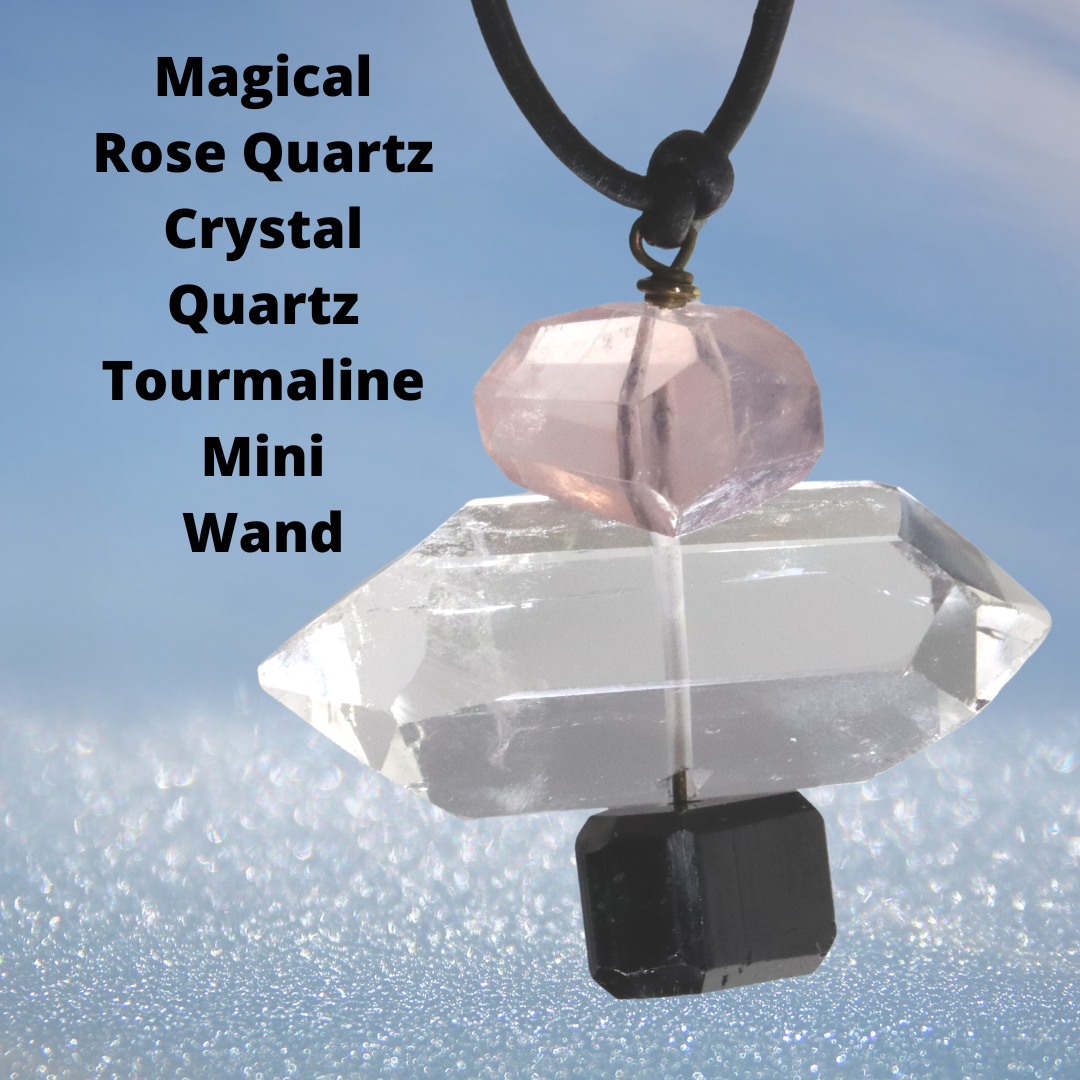 Rose Quartz, Crystal Quartz and Tourmaline Mini Wand-SweetSatya Crystal Jewelry Store