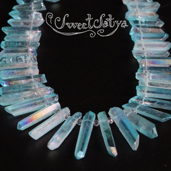 Aqua Aura Crystal Point Necklace-SweetSatya 