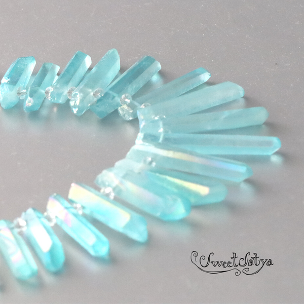 Aqua Aura Crystal Point Necklace-SweetSatya 