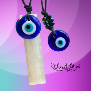 Selenite and Greek Eye Necklace SweetSatya