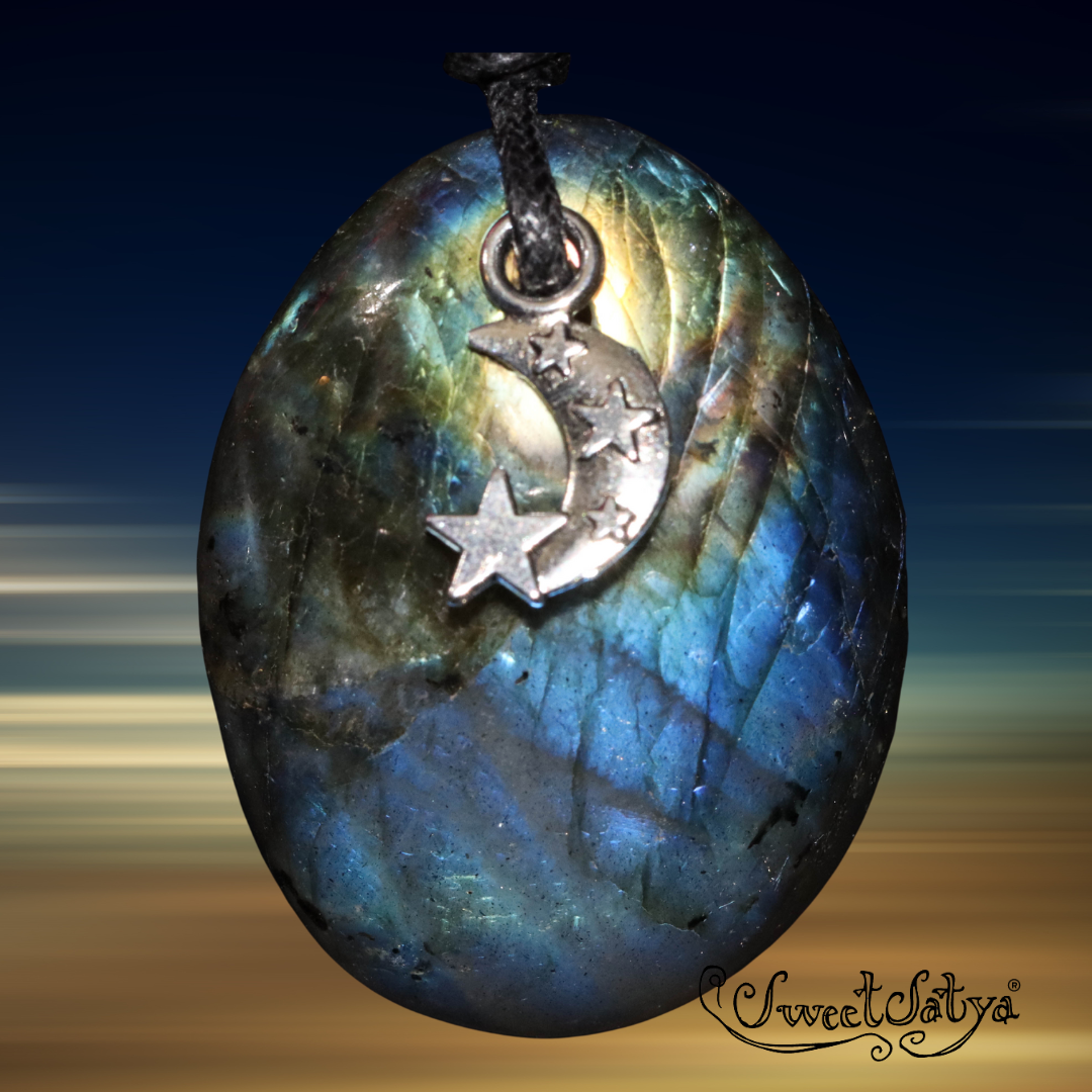 Labradorite Moon and Star Pendant-SweetSatya Crystal jewelry store