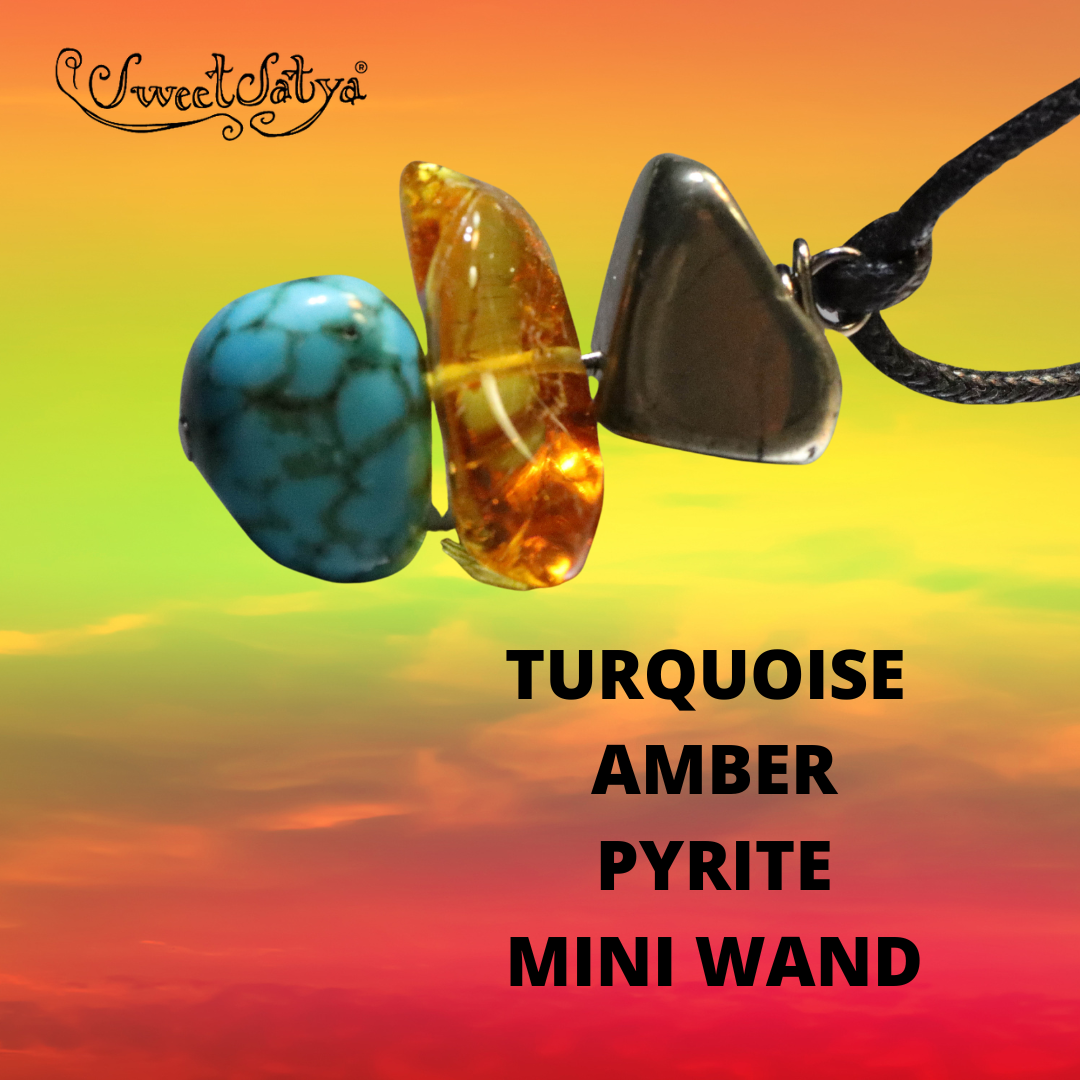 Turquoise, Amber, and Pyrite Pendant-SweetSatya